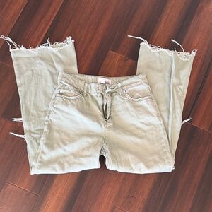 Vervet Distressed  Cropped Jeans in Light Green